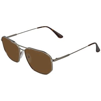 Prada Polarized Brown Geometric Men's Sunglasses 